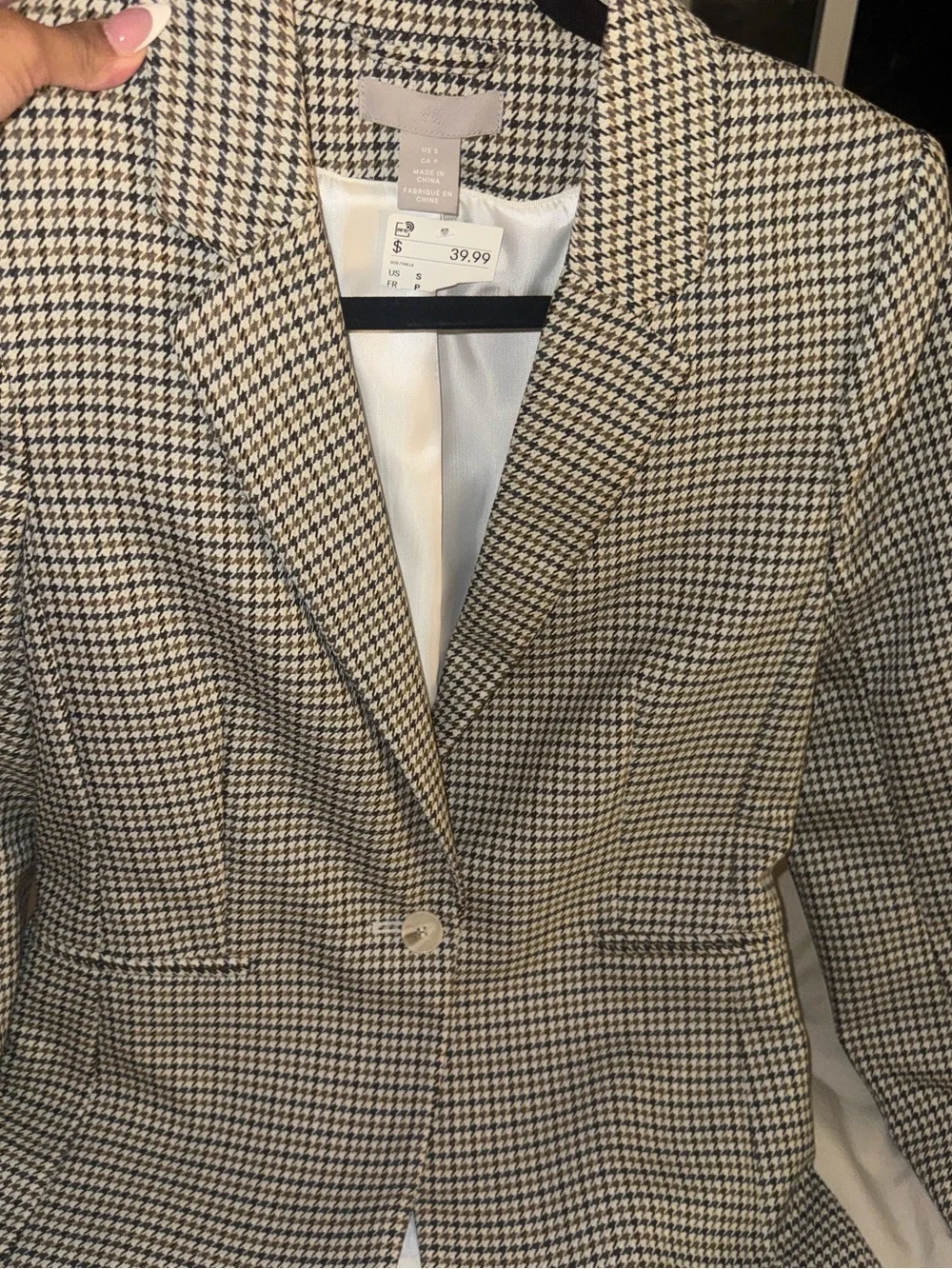 Houndstooth Single-Button Women's Blazer